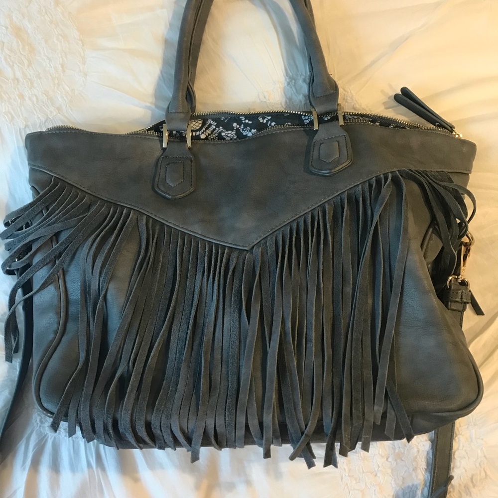 Moda Luxe blue fringe tote bag